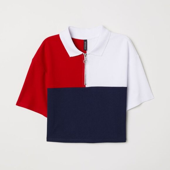 Divided Cropped Collared T-shirt - Picture 1 of 3